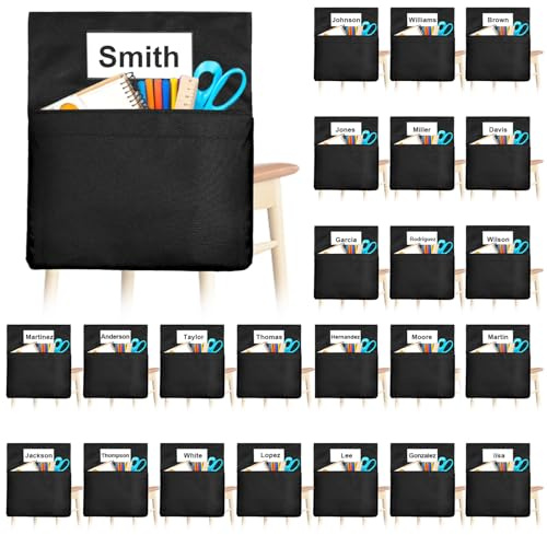 Kartols 24 PCS Chair Pockets for Classroom, 20 x 17 Inch Large Chair Pockets, seat Sacks for Classroom Chairs k-2, with Name Tag 24, Teacher Chair seat Sack Classroom Folders Teacher Supplies Black