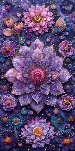 Blume Malen Nach Zahlen Erwachsene Groß (40X80CM Rahmenlos), Mandala Malen Nach Zahlen Kinder AnfäNger DIY Handgemalt öLgemäLde Kit, Acrylfarben mit 3 Set Pinseln, für Room Zimmer Deko Aesthetic, Gift