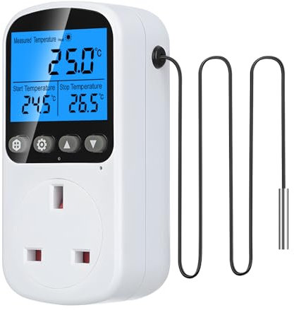 INKBIRDPLUS Thermostat Plug Socket, Digital Temperature Controller with Timer Outlet Plug, Heating Cooling Mode, Sensor Probe for Reptile Greenhouse Home Fermentation Farm Aquarium