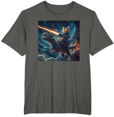 Katze reitet T-Rex Weltall Laser Halloween T-Shirt