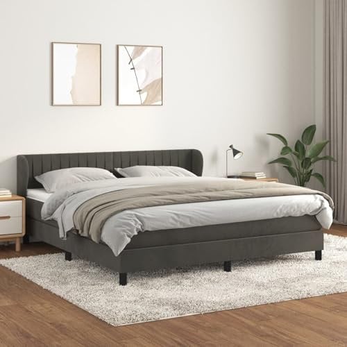 IKAYAA Boxspringbett 160 x 200 cm mit Matratze Samt, Polsterbett 160 x 200 cm, Chesterfield Steppung, Bett komplett, Bett 160 x 200 cmmit Matratze, Bett Bettgestell Dunkelgrau Type-31