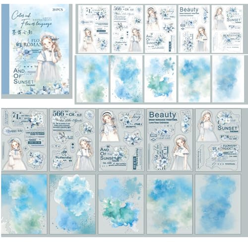 Alideco 20 Stück Scrapbook Aufkleber Vintage Lower Literary Girl Englische Blume Patchwork Aufkleber Buch für Erwachsene Aufkleber Journaling Aufkleber für Scrapbooking (mowuyunying)