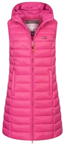 Geographical Norway Damen Stepp weste Kapuze Übergangs Herbst Winter Windbreaker Lang, Farbe:FLASHY PINK, Größe:XXL (44)