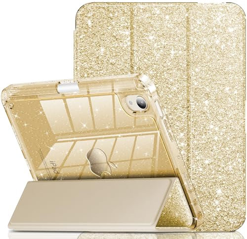 INFILAND Coque pour iPad mini 7 (A17 Pro), iPad mini 7e/6e génération 2024/2021 8,3, jolie coque de protection à paillettes avec dos transparent scintillant, porte-crayon pour filles (lumière étoilée