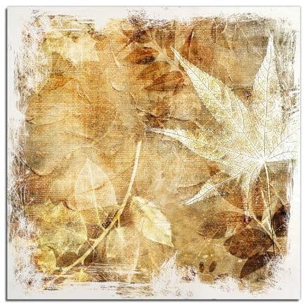 Wallario Wandbild aus Holz Herbstlaub - 50 x 50 cm in Premium-Qualität: Brillante Farben