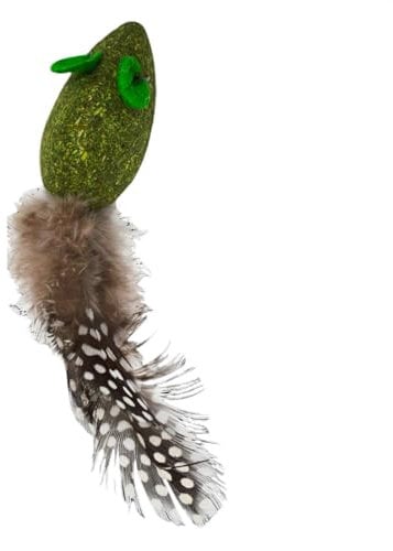 JACK AND VANILLA, Giocattolo interattivo per gatti a forma di topo con erba da gatto, stimola l'istinto di caccia, durevole e sicuro, 4,3 cm, verde/marrone, modello Herbals