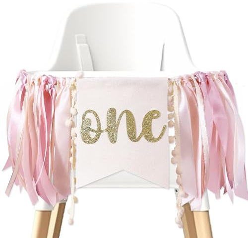 1. Hochstuhl-Banner, Geburtstagsbanner für Mädchen, erster Geburtstag, Hochstuhl-Banner, einjährige Geburtstagsparty-Dekoration für Prinzessinnen-Feen-Baby-Foto-Requisiten, Party-Dekor