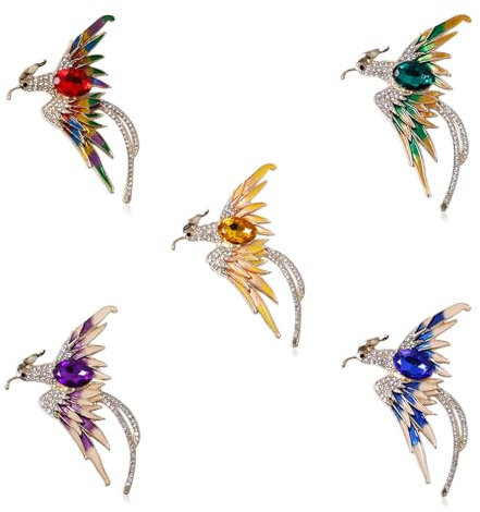 Neikafan Lot de 5 broches en cristal phénix - Multicolore - En forme d'oiseau - Avec strass - Décoration élégante - Pour vêtements - Accessoire - Cadeau pour femme et fille, Universal, Strass +