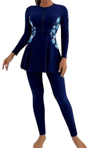 AGYMNX Muslim Swimwear for Women Modest Swimsuit Long Sleeve Floral Print Muslim Swimming Costume 2 Piece Burkini Swimming Tops + Swimming Pants Beachwear