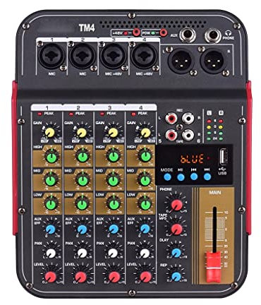 SBCGFY Consola mezcladora de Audio Digital TM4 de 4 Canales con alimentación Fantasma de 48 V integrada y función Bluetooth. Teclado Midi y Mezclador de Audio.