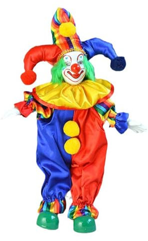 Javoryxh 38 cm große, lächelnde bunte Porzellan-Clown-Puppen mit beweglichen Gelenken, für Kindergeburtstags- und Urlaubsdekorationen