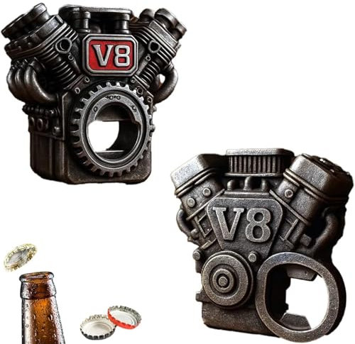 V8 Décapsuleur mécanique rétro en métal fait à la main pour les amateurs de voitures, mécaniciens, collectionneurs (C+D)