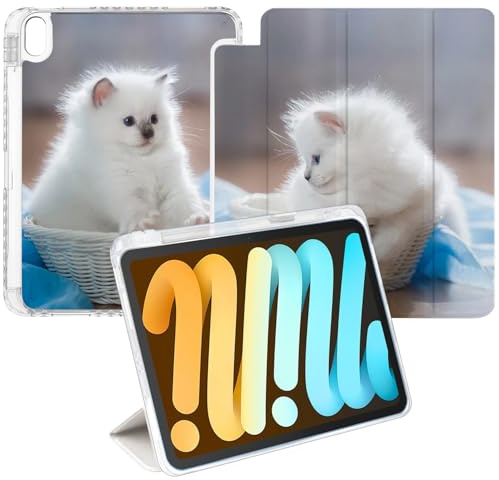 Custom Photo Personalized Case for iPad mini 7th Generation 8.3 inch 2024 (Model: A2995 A2996) Clear Back Leather Folio Cover Built in Pencil Holder Trifold Stand Auto Wake/Sleep（2 Photo）