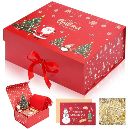 Weihnachten Geschenkbox Set, 29 * 22 * 10.8cm Geschenkkarton, Geschenkbox mit Schleife Grußkarte, Geschenkboxs mit Deckel Weihnachten, Rechteck Geschenkboxs für Weihnachtsgeschenke Verpackung