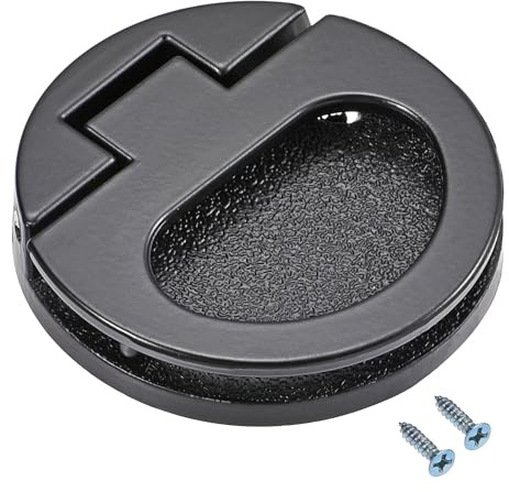 TOP-VIGOR Flush Pull Handle, 43.5mm Round Recessed Door Handle, Hidden Plane Drawer Door Pull Ring with Screw - Black