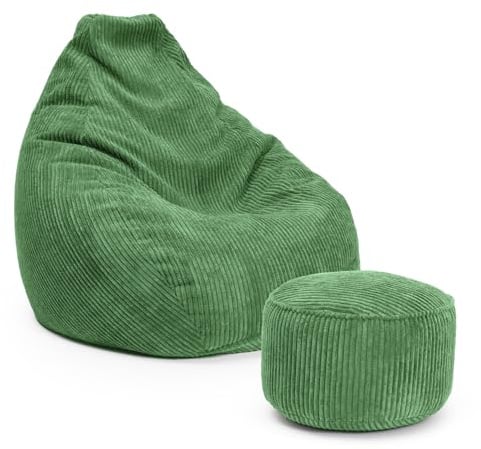 Lumaland Relax Set Cord – Sitzsack Giant + Pouf | Besser als Sofa, Sessel & Co. | XXL Bean Bag + Sitzpouf Hocker mit Füllung (EPS Perlen) für Indoor | Bodensofa für Wohnzimmer, Schlafzimmer & Gaming