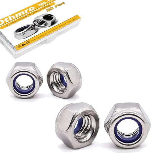 20pcs M8 Locknuts Metric Nylon Inserted Hex Lock Nuts Self-Lock Nylon Insert M8x1.25mm 304 Stainless Steel Self Locking 13mm Hex Nut Driver Furniture Replacement Nut