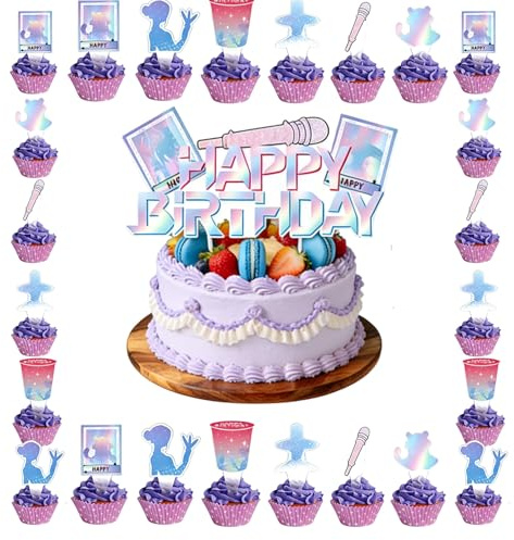 25 Stück Kpop Tortendeko Set, Cake Topper Geburtstag für Anime Merch, Papier Kuchen Deko, Farbenfrohe Birthday Decorations für Mädchen Kinder Geburtstagstortenaufsatz Partydekoration