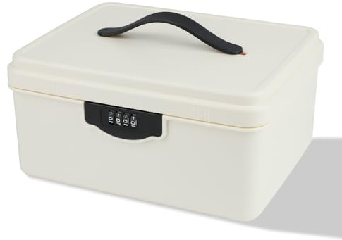 Kleine Abschließbare Box, Verschließbare Box mit Zahlenschloss 4 Stellig, 9L Doppelschichtige Aufbewahrungsbox für Medikamente, Geldkassette, Handy, für Haushalt, Kühlschrank, Büro & Reisen (weiß)
