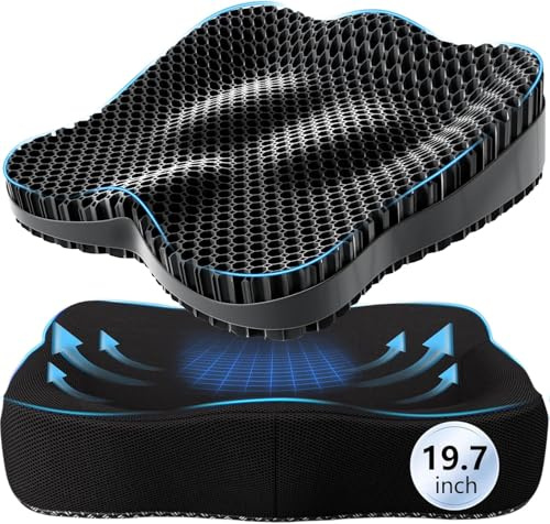 Tsmertor Großes Gelsitzkissen 50cm Orthopädisches Sitzkissen Bürostuhl | Ergonomisches Sitzpolster&Sitzkissen für Dauersitzen Schreibtischstuhl Rollstuhl Auto Stuhl Druckentlastung Küchenstühle