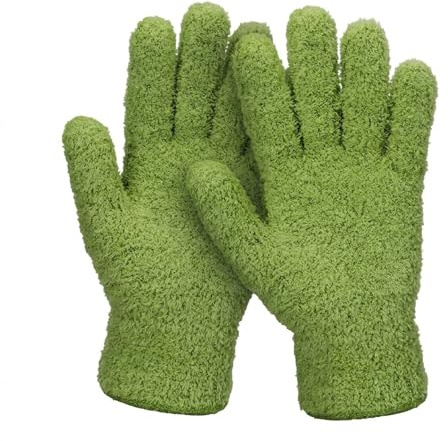 Horyue Dusting Gloves Microfibre Gloves Green Reusable Cleaning 1 Pair | Clean Delicate House Dust & Window Shutters Easily Using Soft Green Microfibre Washable Dusting Gloves for Blinds 1 Pair