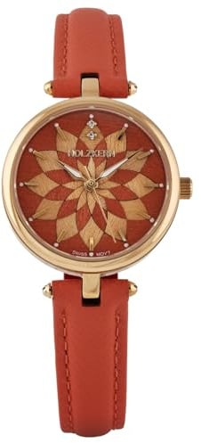 HOLZKERN Damen-Quarzuhr Mirrormaze Tulpenbaum/Goldfarben 9010631024673 | Gehäuse aus poliertem Edelstahl, Armbanduhr für Frauen