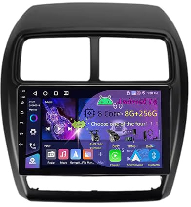 Genérico Autorradio Android 15 de 9 Pulgadas Doble DIN para Mitsubishi ASX 1 2016-2022 con Car Play, cámara Trasera, Control Desde el Volante, Bluetooth, GPS, Radio FM y WiFi (C1 2+32G).