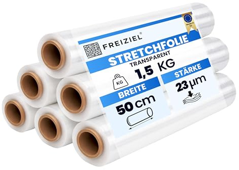 6 Rollen Beste-Folie Stretchfolie 23my 500mmx120m - 1,5 Kg verschiede Farben Palettenfolie Handfolie Wickelfolie (transparent)