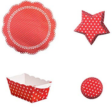 Demmler Weihnachts Backset - Mini Backform, Muffinförmchen, Sternbackform & Tortenspitzen - in rot - Made in Germany