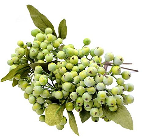 M2cbridge Pack of 6 Green Artificial Berry Stems Christmas Picks Wreath Ornament(Green)
