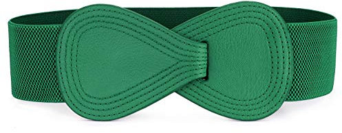 sourcing map Damen Elastisch Interlock 8-Förmig Kunstleder Schnalle Gürtel Grün 63.5cm-94cm