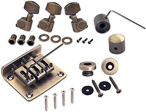 Alnicov Kombi-Kits, Bronze, Sattelbrücke, Stimmwirbel, Kontrollknöpfe, Gurtschlösser, Schraubenschlüssel, Unterlegscheiben für 3-saitige Zigarrenbox-Gitarre