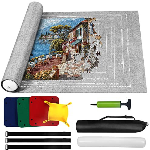 Puzzlematte für Puzzle mit bis zu 2000 Teile, Grau Puzzle Mat Roll, Puzzle Aufbewahrung Puzzlematte Zum Rollen, Puzzle Unterlagen Puzzlepad Puzzlerolle, Puzzleteppich