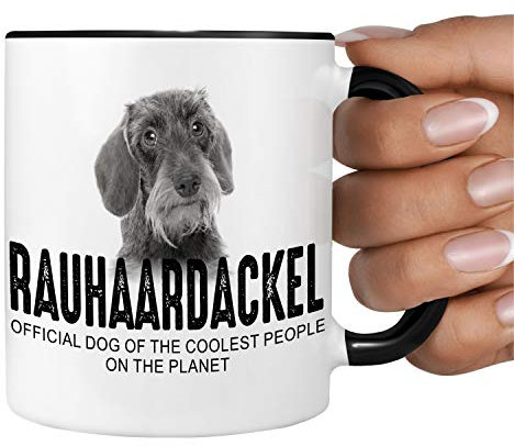 siviwonder Tasse Rauhaardackel Keramik Kaffeebecher Hundemotiv spülmaschinengeeignet weiß/schwarz Motivdruck Dackelliebhaber Bürotasse Homeoffice Dachshund englischer Spruch Teetrinker Büroküche