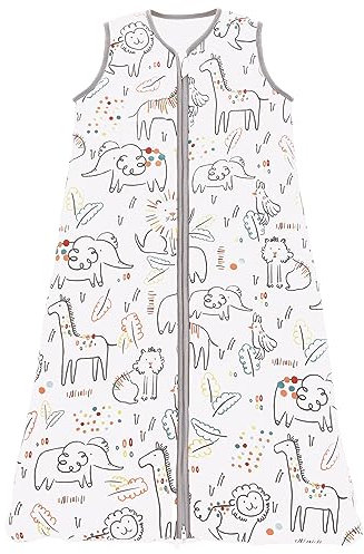 Chilsuessy Sommerschlafsack Baby Schlafsack Kleine Kinder Schlafanzug ohne Ärmel für Sommer und Frühling 100% Baumwolle, Bemalte Tiere, 110/Baby Höhe 110-125cm