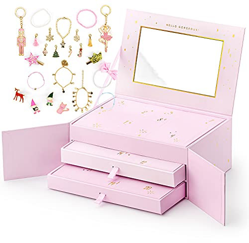 Schmuck Adventskalender rosa für Mädchen mit Schmuckkasten hochwertig 24 verschiedene Schmuckstücke