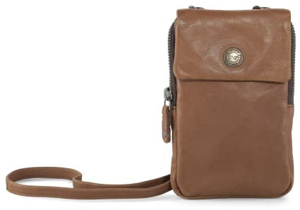 Cas8 Handytasche zum Umhängen Lilly, Smartphonetasche aus Leder mit RFID-Schutz und 6 Kartenfächer, Verstellbarer & Abnehmbarer Gurt, passend für Handys bis 8,5x15x1,3cm, Cognac