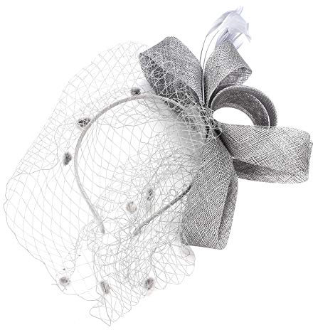 Fascinator Hut Feder Haarschmuck mit Schleife Damenhut Elegant Brautschleier Hochzeit Haarreif Vintage Haarsband Schleier Bankett Mesh Hut Fasching Kopfschmuck Karneval Stirnband für Party Cocktail