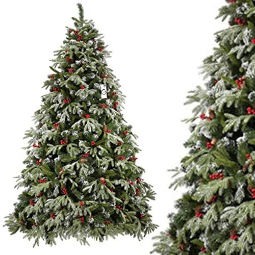 Albero Di Natale INNEVATO, in PE + PVC, con Pigne Vere neve BASE a SCOMPARSA,1400rami fino a terra, H210cm