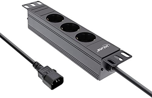 InLine® 10 Steckdosenleiste, 3-Fach Schutzkontakt, C14 Anschluss, ohne Schalter, 2m, schwarz