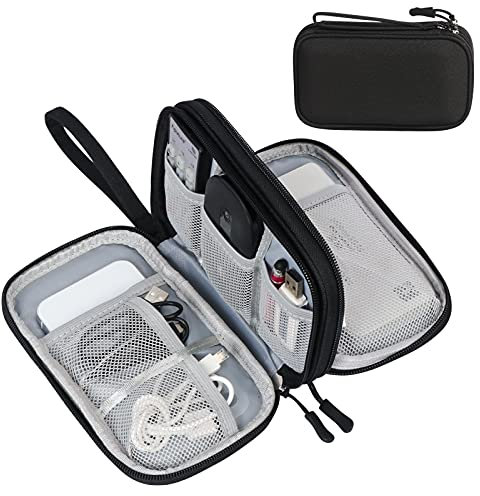 FYY Travel Cable Organiser Bag, Double-Layer Electronics Accessories Organiser Bag, Travel Essentials Universal Carry Travel Bag for Cables, Power Bank, USB Drive, Charger, Hard Disk S-Black