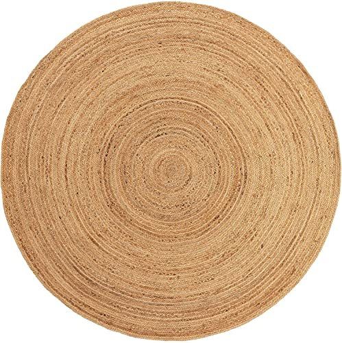 Gifiie Alfombra de Yute Natural, Alfombra Tejida a Mano de Yute 100% Natural para Salón, Dormitorio, Uso Decorativo Fabricada en India. (Natural, Redonda - (180X180) CM)