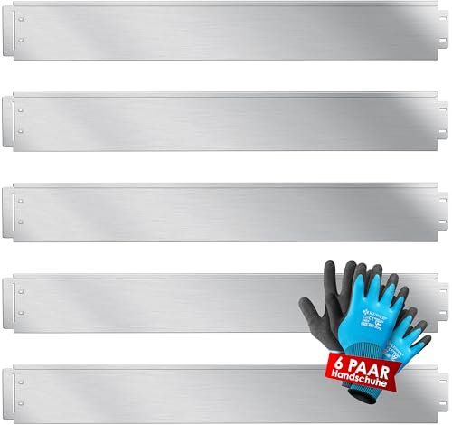 KESSER® Rasenkante Beeteinfassung Beetumrandung + Handschuhe 30m 100x14cm Beetbegrenzung Rasenbleche Mähkante Metall Palisade Silber