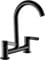 Muross Kitchen Sink Mixer Taps, Brushed Chrome Dual Lever 1/4 Turn Lever Control, 360° Swivel Spout, 2 Hole Bridge Tap, Black