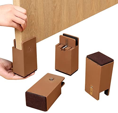 Ezprotekt Verstellbare Betterhöhungen mit Schraubklemme, 4/10.2 cm Höhe, strapazierfähige Sofatische, passend für quadratische/runde Stuhlbeindurchmesser von 0–3,8 cm, unterstützt 20.000 lbs braun