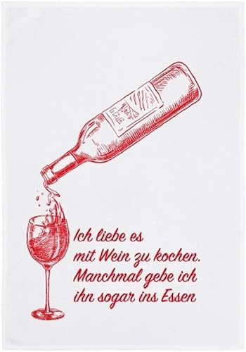WESTCRAFT Maritime Geschirrtücher / Küchen-Handtuch - Dish Towel Vintage aus 100% Baumwolle 50 x 70 cm (ICH Liebe ES MIT Wein ZU Kochen rot)