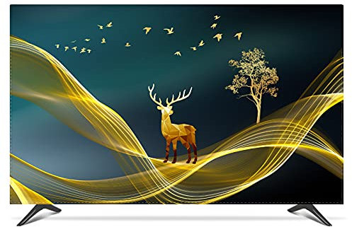 19- 80 22 Pollice da 22 Pollici da 75 Pollici Schermo televisore PC Copertura Decorativa Tenda Tenda Paesaggio Oro Albero Onda Luna Impermeabile Blu (Color : Blue, Specification : 55)