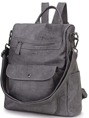 VX VONXURY Rucksack Damen, Groß Anti-Diebstahl Reiserucksack für Frauen 2 in 1 Elegant PU Leder Cityrucksack für Arbeit Schule (Grau)