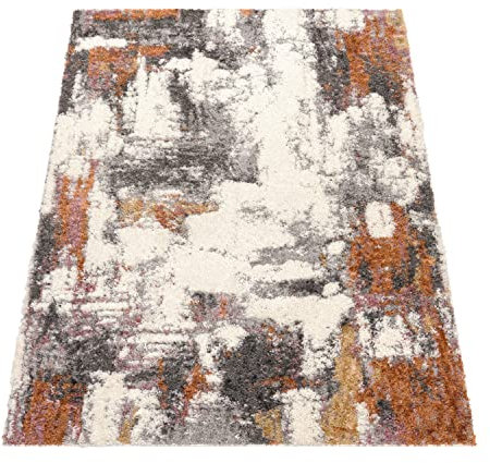 Paco Home Hochflor Teppich Wohnzimmer Schlafzimmer Shaggy Vintage Design Abstraktes Muster Moderne Deko 3D Effekt, Grösse:80x150 cm, Farbe:Bunt 2