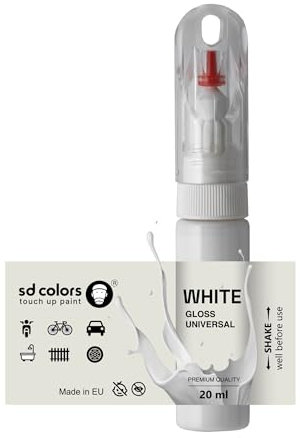 SD COLORS Ausbesserungsstift, universal, glänzend, weiß, 20 ml, für die Reparatur von Autos, Metall, Holz, Kunststoff, Fenster, Rahmen, Türen, Tore
